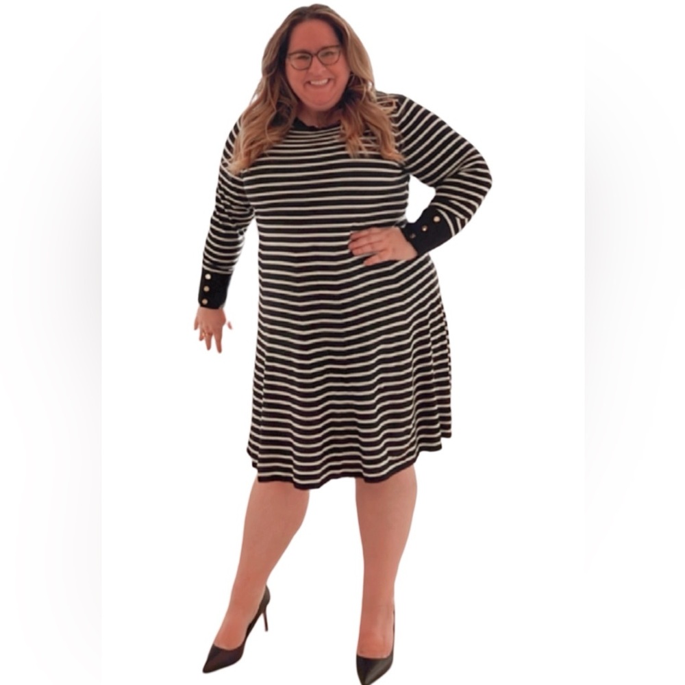 Loft Plus Black & White Striped Knit Dress Nautical 20/22